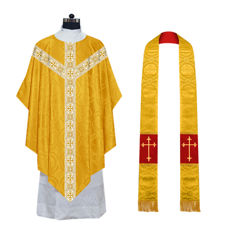 Pugin chasuble Vestment with Y-type white Orphrey and Stole - Picture 2 of 12