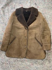 Vintage Sheepskin Shearling Jacket Womens Size 36 UK 10 12 Brown Suede Coat
