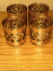 Vintage 4 Culver Valencia 22K Gold & Green Diamond Lowball Mid-Century Glassware — photo 2