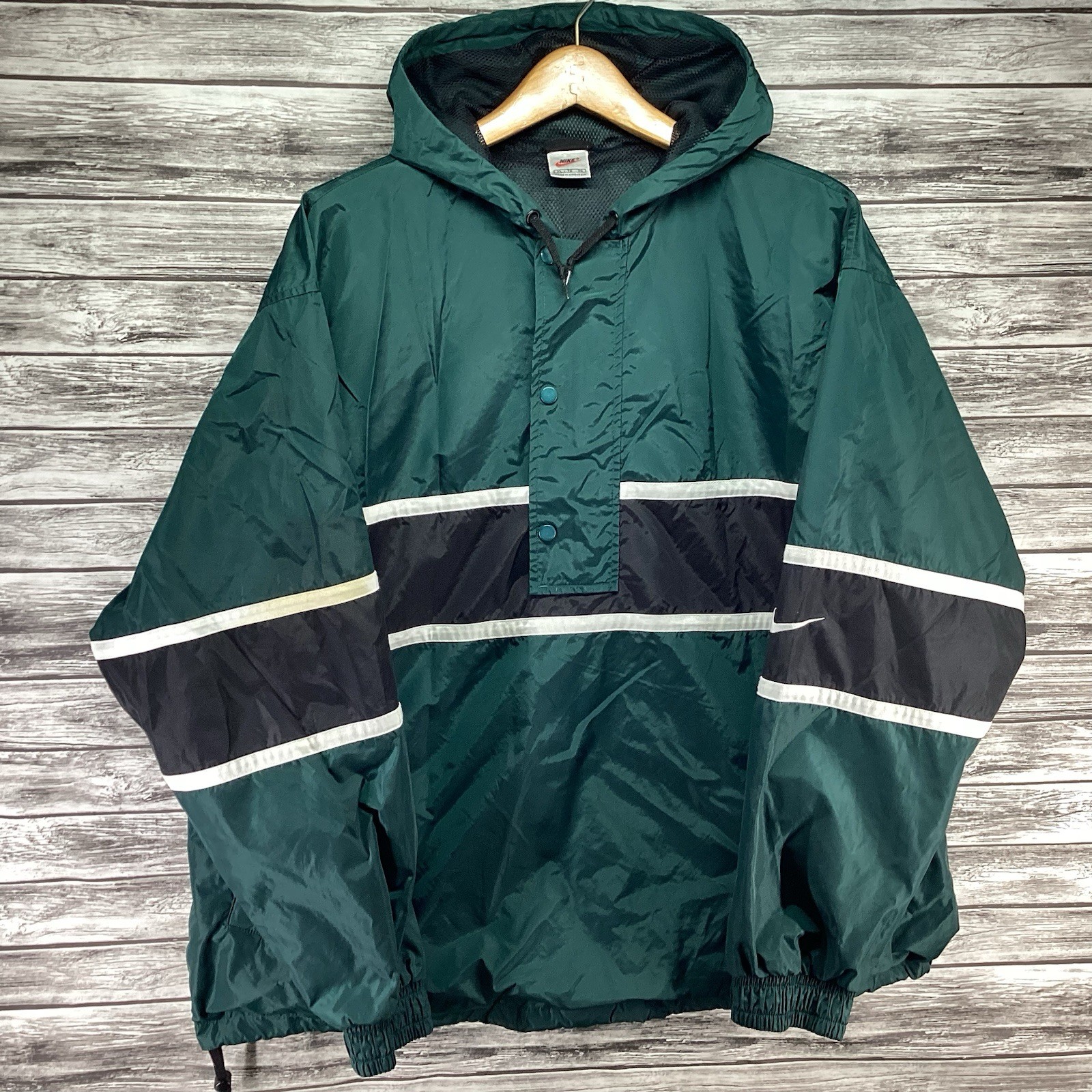Vintage Nike Anorak Jacket Mens XL Green Hooded Windbreaker Lightweight 90s