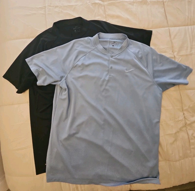 (2) Mens Nike collarless golf shirts xl 929142-460 Black And Lavender 