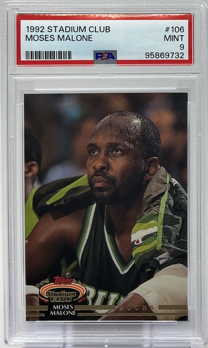 Moses Malone PSA 9 -1992 Topps Stadium Club- Bucks, Rockets, 76ers