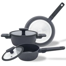 Jovire Nonstick Cookware Set Non Toxic, 3-Piece Pots and Pans 3 Piece, Black 