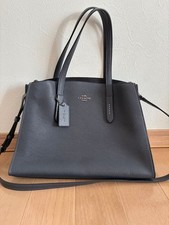 COACH Leather Tote Bag Navy Blue Large A4 Light Weight Authentic