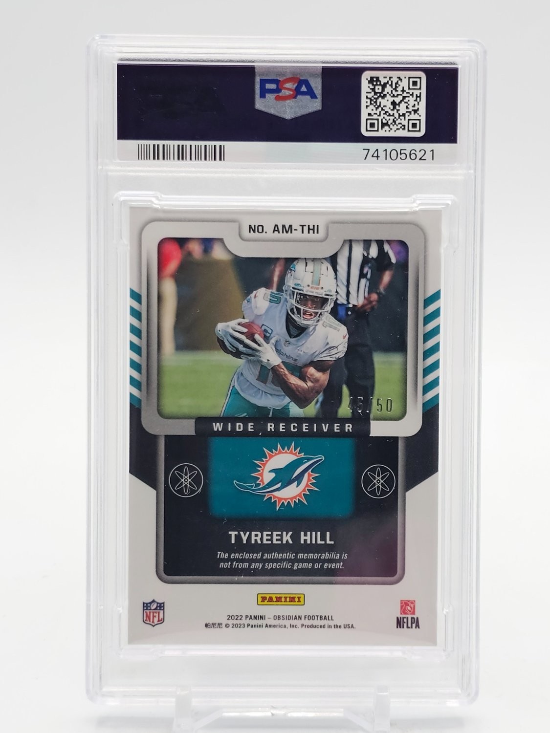 TYREEK HILL 2022 OBSIDIAN ATOMIC MATERIAL EE GREEN PATCH /50 #AM-THI PSA 9 Q4689 view 2