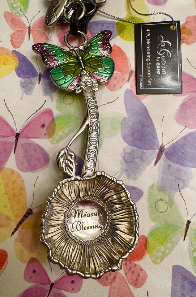 La Cucina By Ganz 4 piece Measuring Spoon Set Stained Glass Butterfly Design New - Image 2 of 4