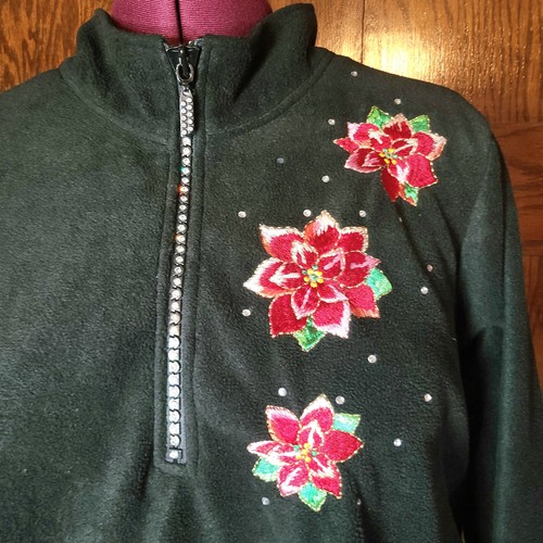 Quacker Factory Floral Embroidered Gem Zipper Gemstones Sweater Size 3XL - Picture 3 of 8