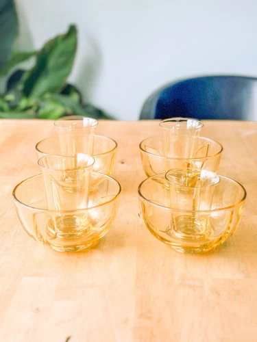 FOSTORIA TOPAZ VINTAGE ice dishes- mid century glass- 50s glass- mid century