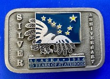 25th Anniversary of Alaska's 1984 Statehood Series Silver Tone Vtg. Belt Buckle