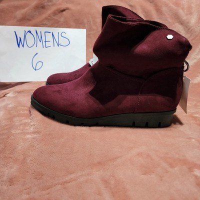 New Womens Size 6 Basic Editions Burgundy Rear Zip Up Faux Suede Ankle Boots NWT