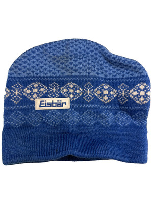 Eisbär Beanie Mütze blau weiß Muster 100% Wolle Ski Austria