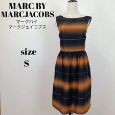 MARC BY MARC JACOBS Cotton Silk Sleeveless Boat Neck Striped Dress Black/Brown 0