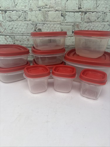 10 Rubbermaid (1)7J64 5 C & (3)7J54 4oz & (5) 1.25C, (1) 2C Containers Red Lids