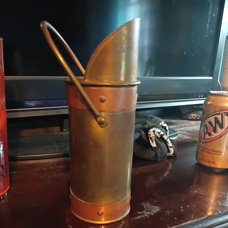 Vintage Brass And Copper Fireplace -Long Match Holder With Striker