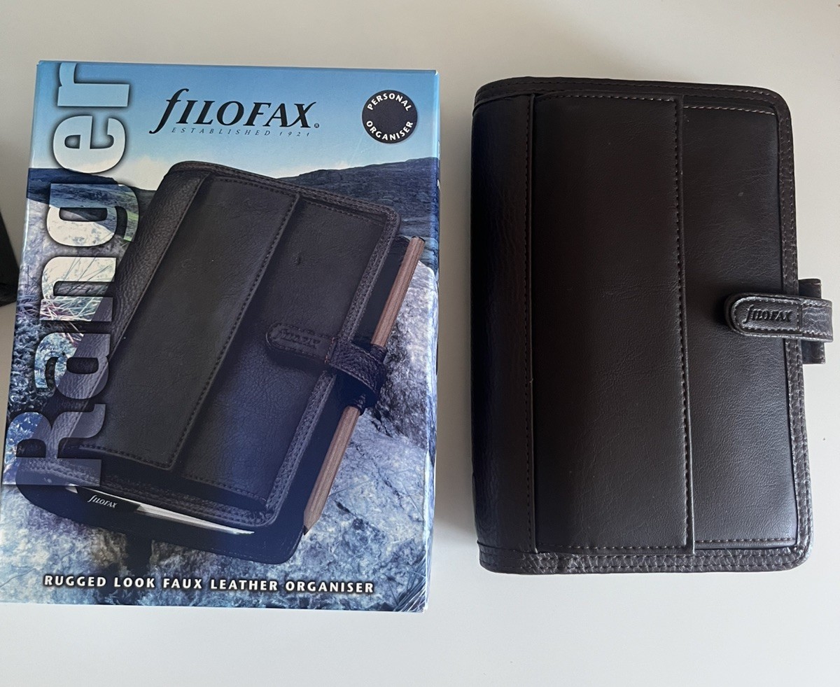 Vintage Filofax Ranger Personal Organiser Brown Faux Leather Boxed Unused 2001