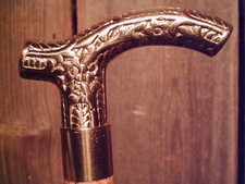 walking stick cane BRASS derby handle stiff tapered hickory wood shaft USA MADE