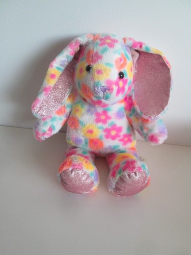 Build a Bear Floral Pawlette Bunny with Glittery Ears and Feet rare version 16" - Picture 2 of 3