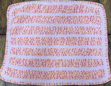 Colorful Striped Crochet Chair Throw Blanket Pinks and Orange for Kids Nursery