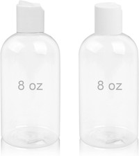 2 Pack 8 oz Plastic Bottles with white Disc Caps Clear Empty Reusable Leak-Proof