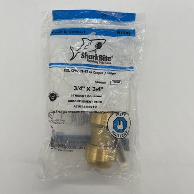 SharkBite 3/4'' x 3/4'' Push-to-Connect Brass Straight Coupling Fitting Shark Bite