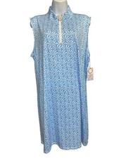 Stella Parker XL Dress Ice Blue Shells Sleeveless Mock Neck Quarter Zip UPF 50