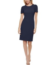 Calvin Klein Womens Solid Sheath Dress, Blue, 4