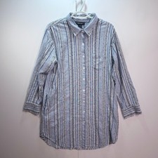 Karen Kane Women's Blue and White Striped Button-Down Tunic Shirt Style 2L96226
