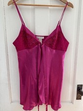 Val Mode Lingerie Camisole M Baby Doll Pink Satin Open Front Y2K Vintage