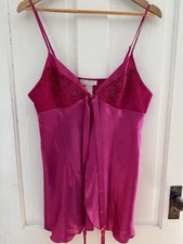 Val Mode Lingerie Camisole M Baby Doll Pink Satin Open Front Y2K Vintage