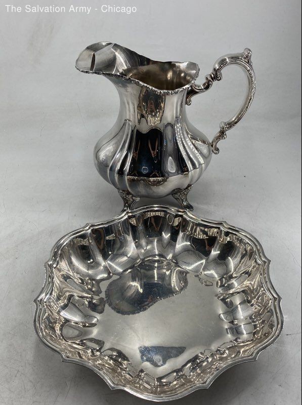 E.P.C.A Silver Victorain Footed Pitcher Vase And Serving Bowl Dish Lot Of 2