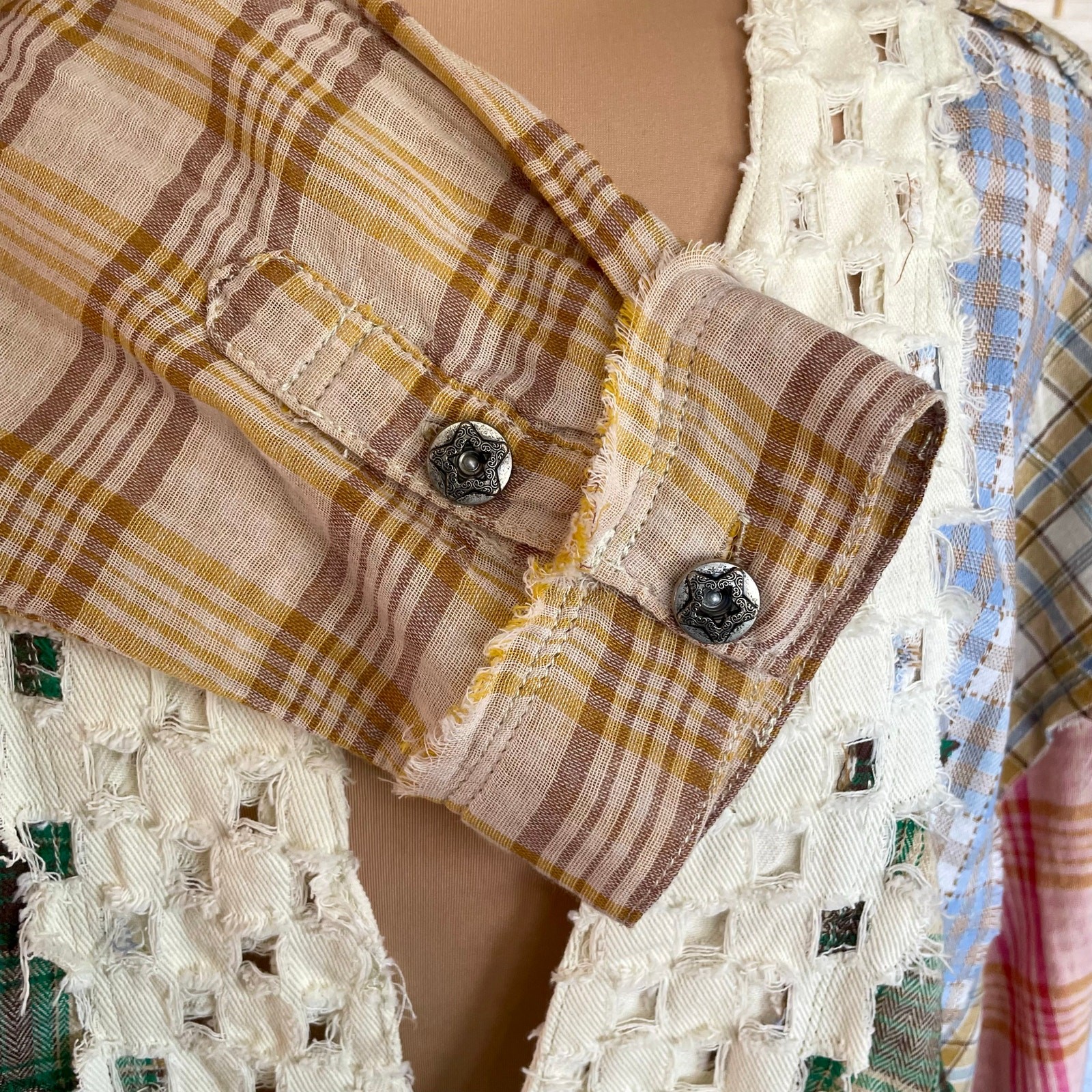 POL Patchwork Multicolor Plaid Open Front Shacket… - image 9