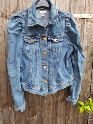 River Island Victoriana Puff Sleeve Distressed Blue Denim Jacket