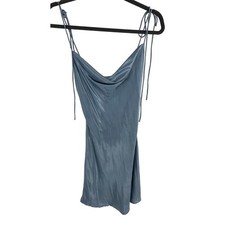 Cider Satin Cowl Neck Mini Slip Dress Blue Spaghetti Straps Cocktail Party XS