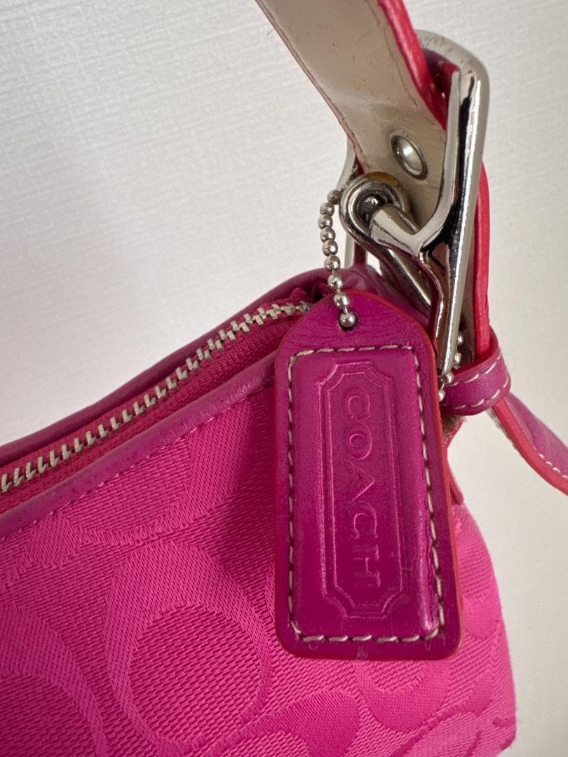 COACH Hampton Semi Demi Pink Leather Canvas Baguette Bag Vintage