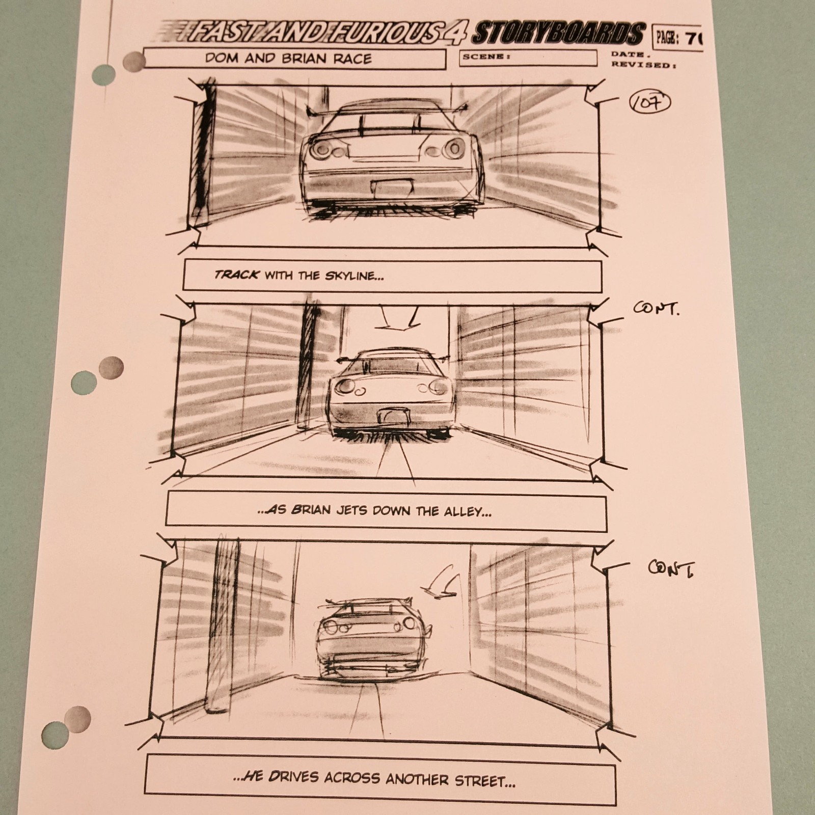 Image 11 of Fast and Furious 4 Production Used Storyboard, Brian in Skyline 70, COA