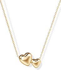 14K Gold Plated Love Heart Necklace for Women-Double Puffy Heart Pendant Necklac