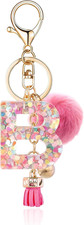 Resin Alphabet Initial Letter Keychain Keyring for Women Purse Handbags With Fur