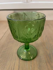1975 Embossed OAK LEAF Avocado Green Glass Goblets Planter Vase Textured FTD