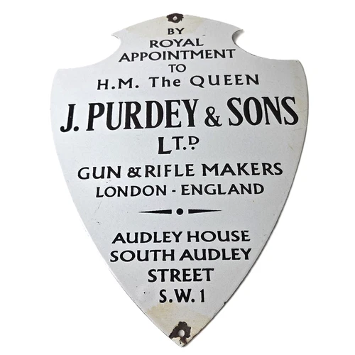 Vintage James Purdey Sign - Gun Firearm Makers Hunters Gas Porcelain Sign