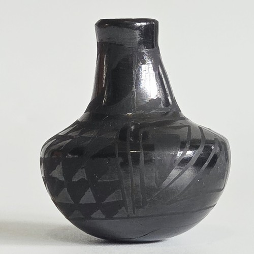 San Ildefonso Pueblo Signed Blackware Vase Norma Aguilar Geometric Mini Native