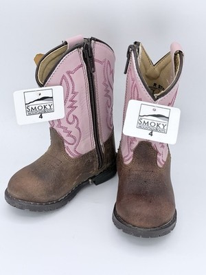 Smoky Mountain Western Boots Girls 4T Hopalong Leather Brown Pink 3246 NWT