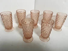 7 Vintage Indiana Colony Whitehall Pink Peach Cubist Cube Tea Glasses Tumblers