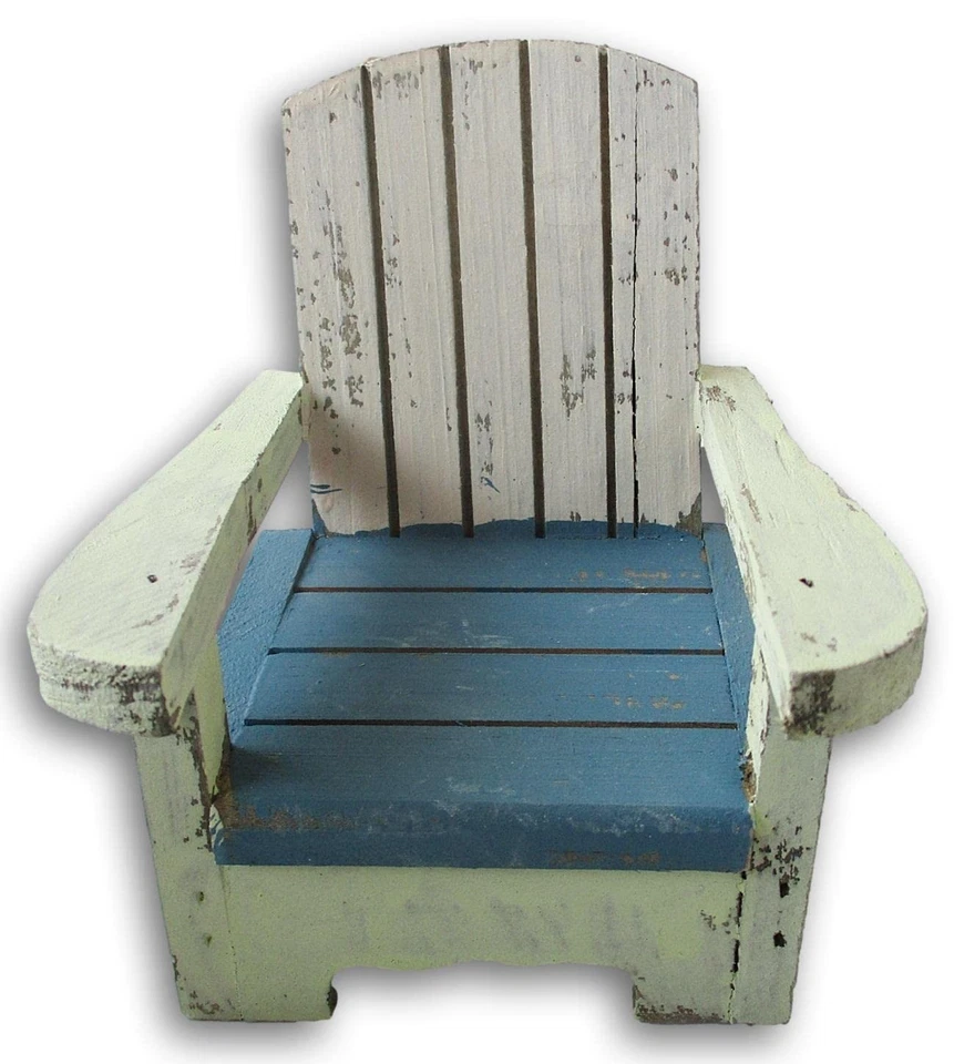 Silla de playa de madera rústica - azul Adirondack desgastado - 4,25 x 4,75 pulgadas Foto 3 de 4