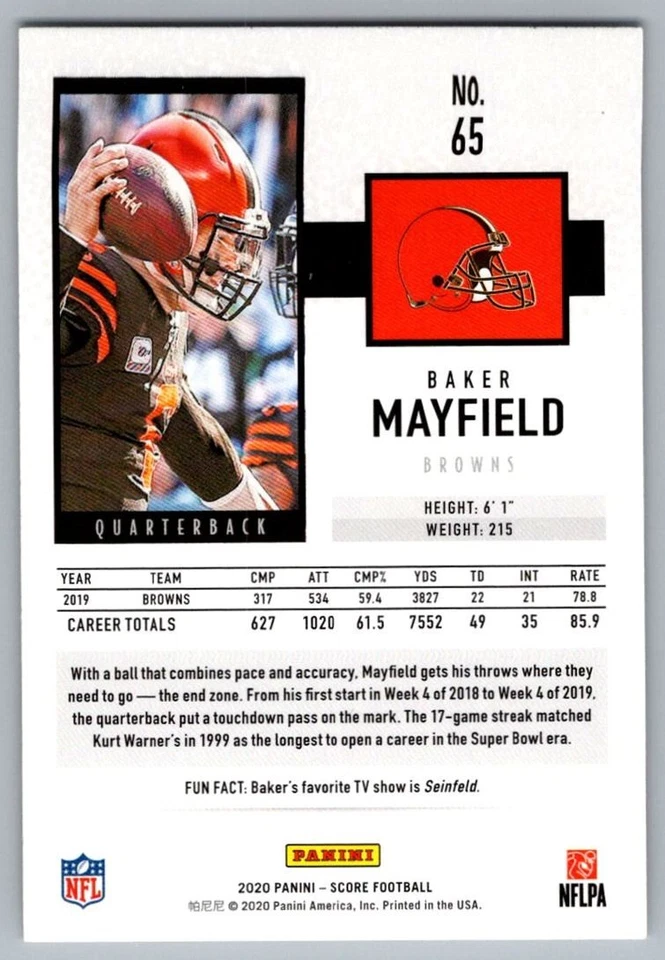 2020 Panini Baker Mayfield / Myles Garrett Cleveland Browns #65 - Image 2 of 2