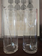 Set of 2 Grey Goose Vodka Etched Glass Pitchers w/ 12.5" Stir Spoons –10.5" Tall