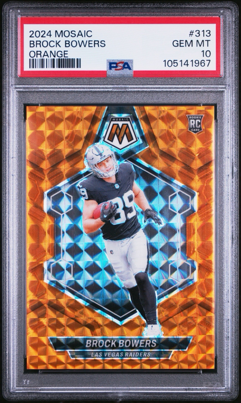 2024 Mosaic - Orange Mosaic Prizm #313 Brock Bowers /199 (RC) PSA 10 Pop 8
