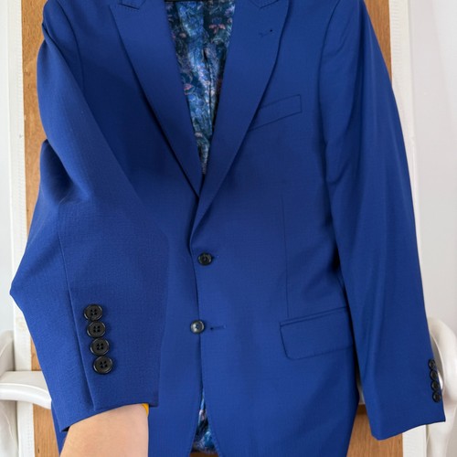 Joseph Abboud Suit Mens 40L Royal Blue 2 Button Peak Lapel Wool bespoke 3 Piece - Picture 7 of 23