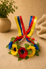 Handmade Ukrainian Floral Wreath Vinok Blue Yellow