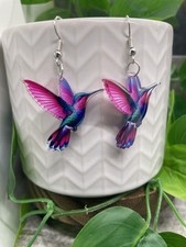2  Silver-tone Acrylic Hummingbird Retro Boho Earring Set New Free Ship B5274