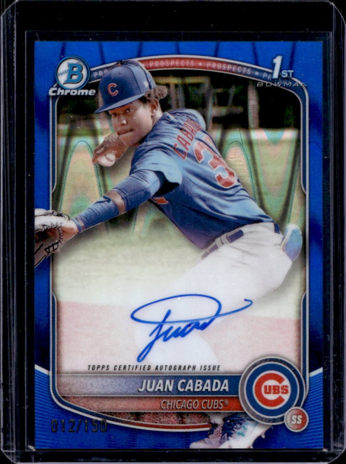 2025 Bowman Chrome Juan Cabada Auto Blue RayWave Refractor 1st #12/150